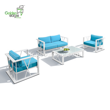 Canapé de jardin 4pcs bleu et aluminium blanc